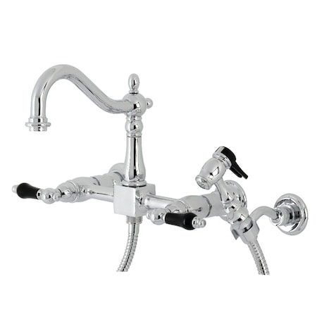 Kingston Brass Duchess Wall Mount Bridge Kitchen Faucet W/Brass Sprayer, Chrome KS1261PKLBS
